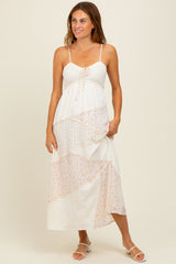 Cream Floral Sweetheart Neck Midi Dress