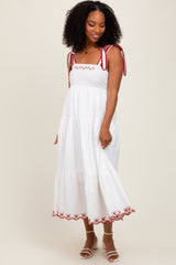 Ivory Embroidered Tiered Midi Dress