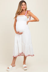 Ivory Embroidered Tiered Maternity Midi Dress