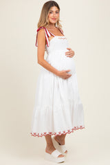 Ivory Embroidered Tiered Maternity Midi Dress