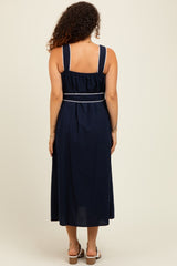 Navy Waist Strap Maternity Midi Dress