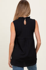 Black Ruffle Mock Neck Maternity Sleeveless Blouse