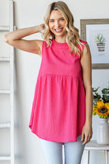 Fuchsia Ruffle Mock Neck Sleeveless Blouse