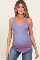 Pink Striped Button Front Maternity Tank Top