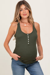 Olive Button Front Maternity Tank Top