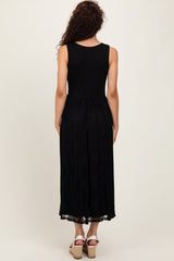 Black Solid Tank Top Lace Skirt Midi Dress