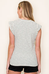 Forest Green Striped Flutter Sleeve Top