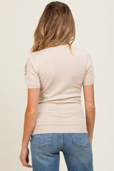 Beige Knit Crew Neck Maternity Short Sleeve Top