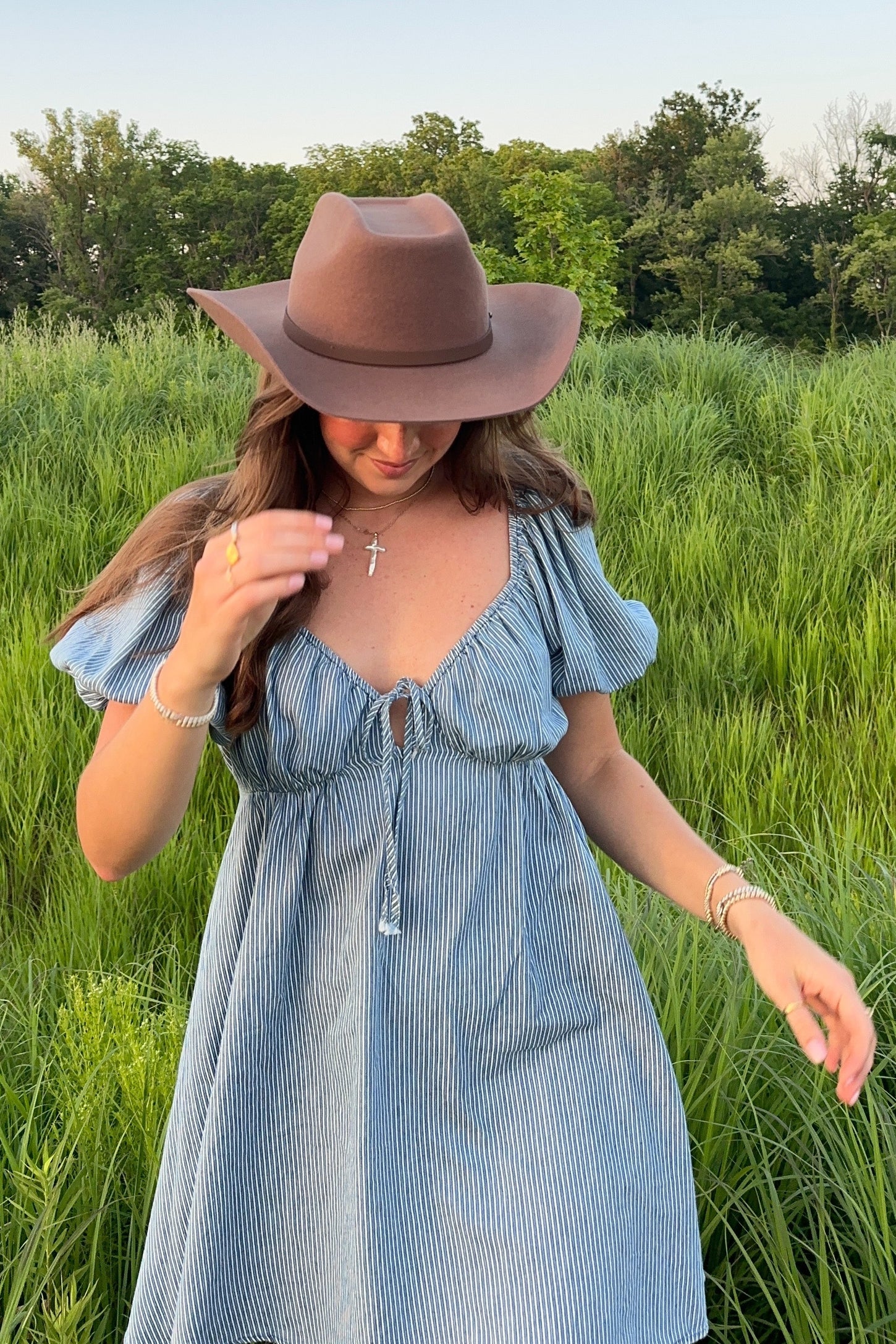 Blue Striped Chambray Front Tie Mini Dress Blue Striped Chambray Front Tie Mini Dress