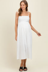 Ivory Polka Dot Shoulder Tie Maternity Midi Dress
