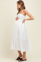 Ivory Polka Dot Shoulder Tie Maternity Midi Dress