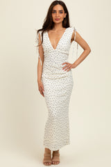 Cream Floral V-Neck Shoulder Tie Maternity Midi Dress