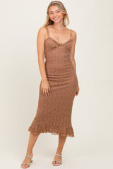 Mocha Lace Overlay Sweetheart Neckline Midi Dress
