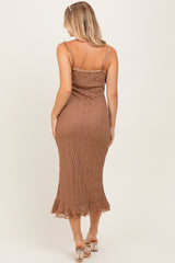 Mocha Lace Overlay Sweetheart Neckline Midi Dress