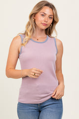 Mauve Solid Ribbed Tank Top