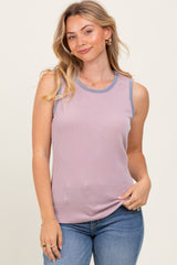 Mauve Solid Ribbed Tank Top