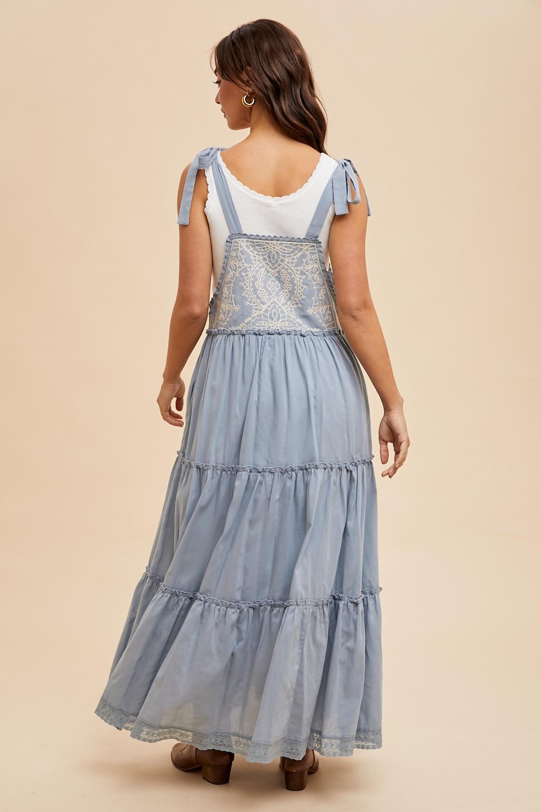 Blue Embroidered Ruffle Tiered Apron Dress PinkBlush Blue Embroidered Ruffle Tiered Apron Dress PinkBlush