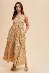 Yellow Floral Scallop Detail Sleeveless Maternity Maxi Dress