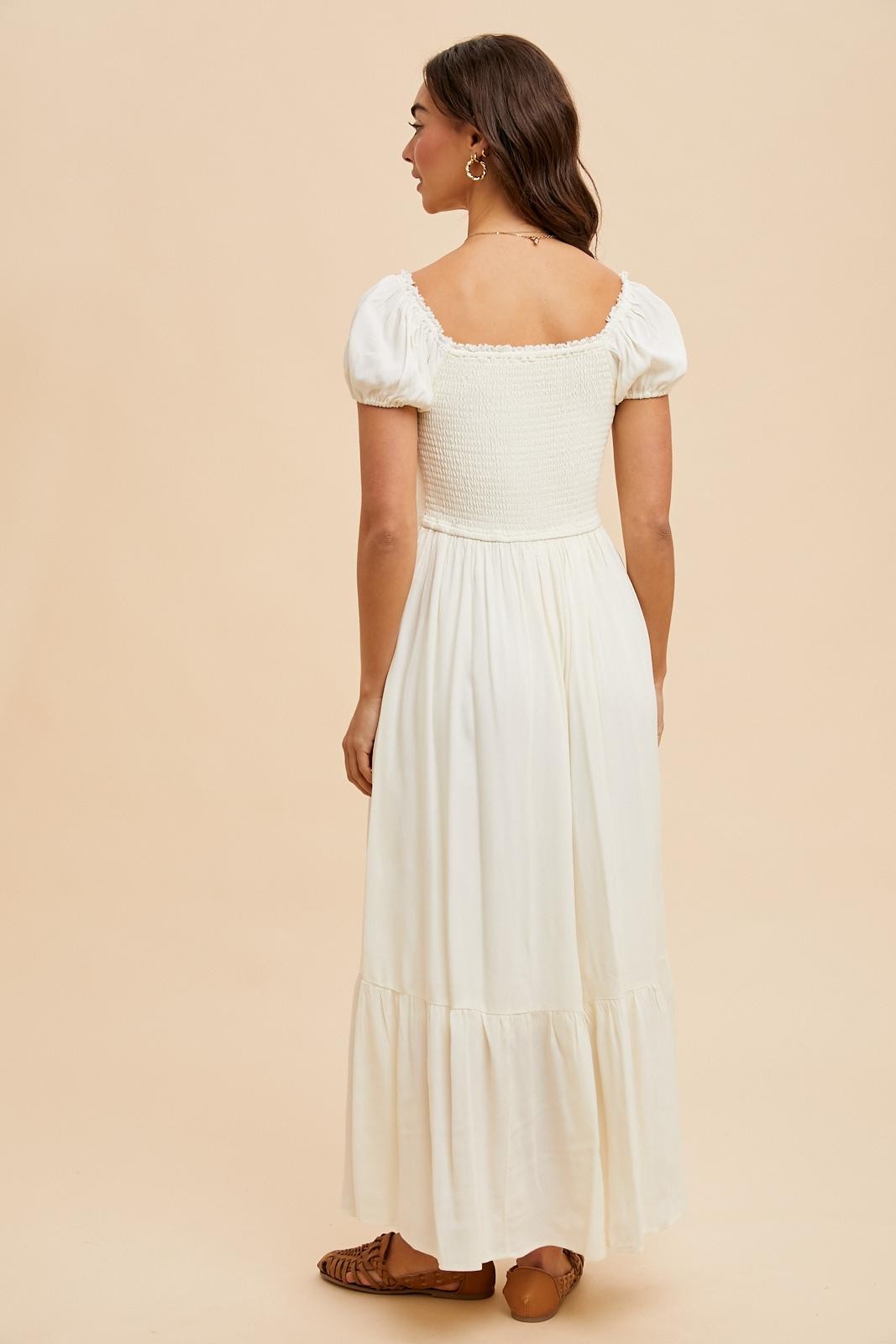 Ivory Ruffle Detail Square Neck Maxi Dress