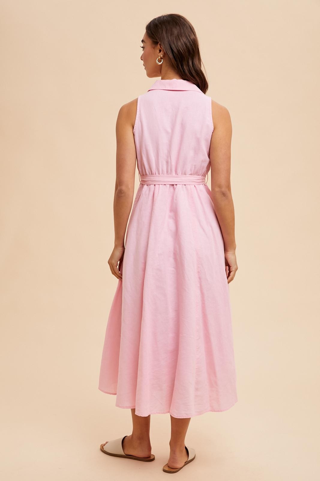 midi pink linen dress Pink Linen Strapless Open Back Midi Dress | Women's Summer Dresses