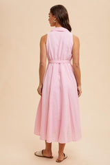 Light Pink Sleeveless Linen Blend Midi Shirt Dress