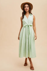 Mint Green Sleeveless Linen Blend Maternity Midi Shirt Dress