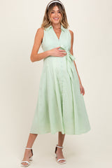 Mint Green Sleeveless Linen Blend Maternity Midi Shirt Dress