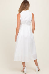 White Sleeveless Linen Blend Maternity Midi Shirt Dress