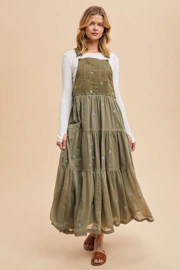 Olive Embroidered Floral Skirtall