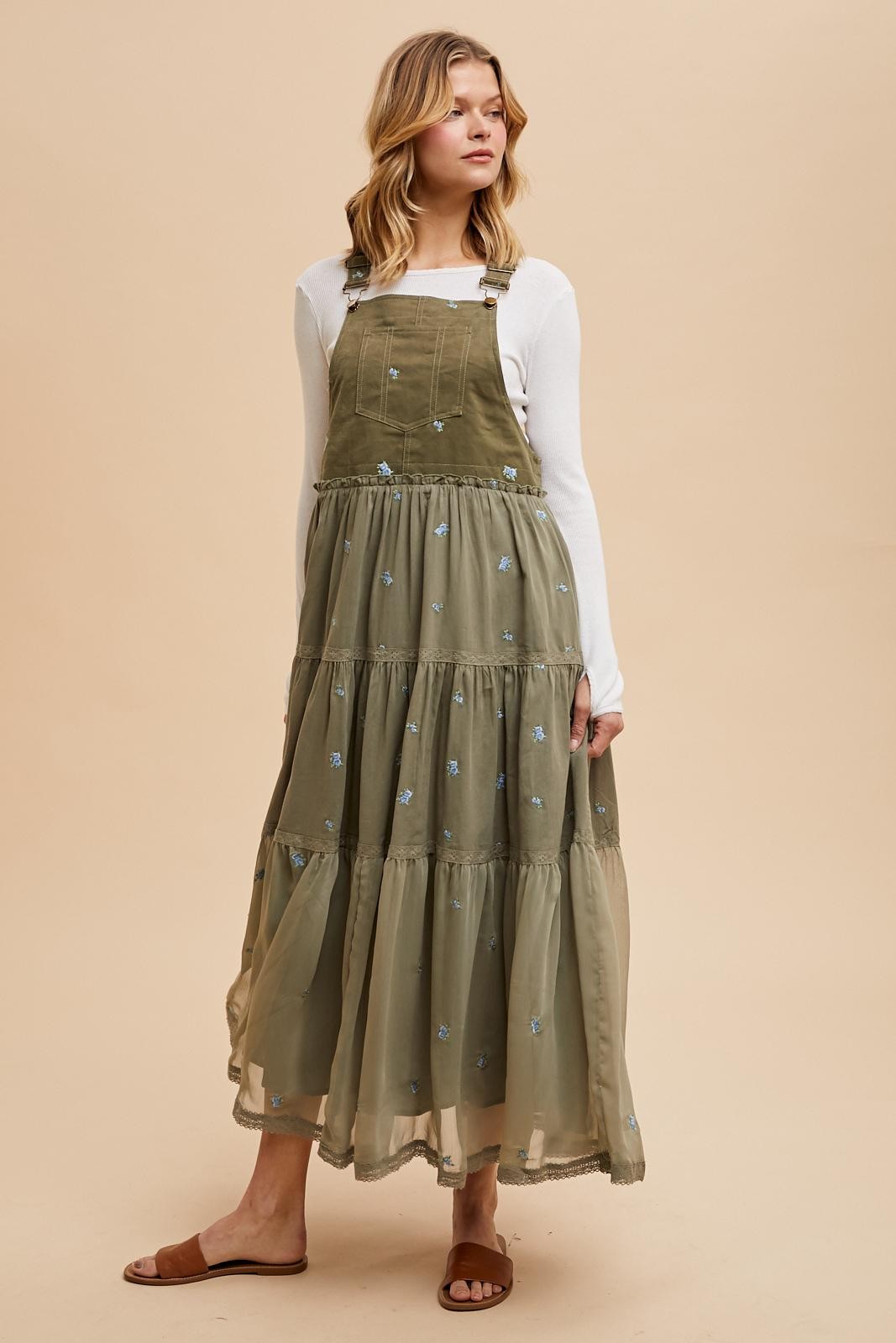 Olive Embroidered Floral Skirtall