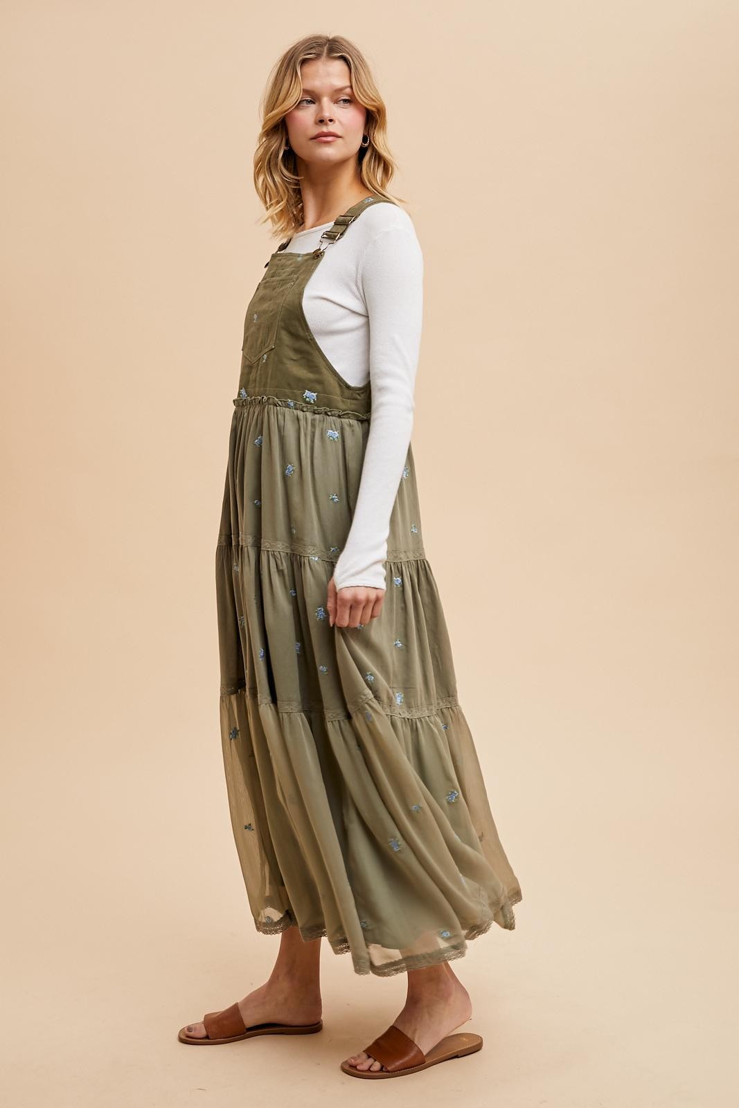 Olive Embroidered Floral Skirtall