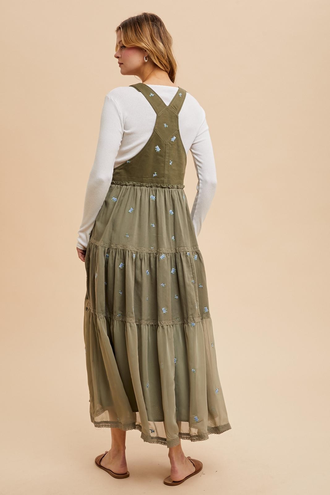 Olive Embroidered Floral Skirtall