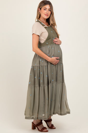 Olive Embroidered Floral Maternity Skirtall