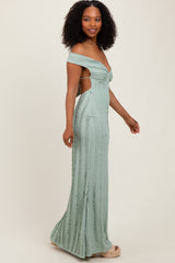 Light Olive Ruffle Texture Convertible Backless Maxi Dress