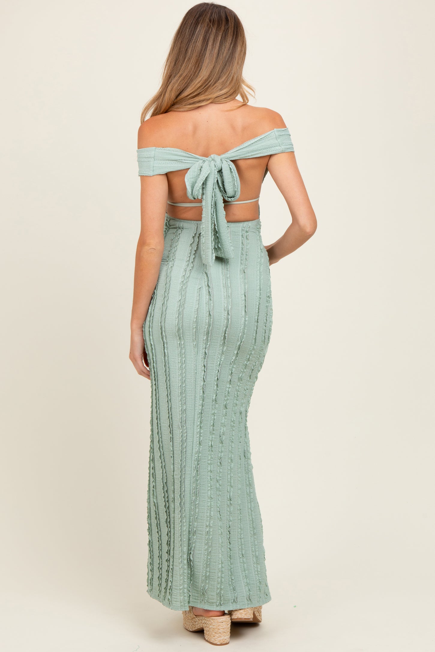Light Olive Ruffle Texture Convertible Backless Maternity Maxi Dress PinkBlush Light Olive Ruffle Texture Convertible Backless Maternity Maxi Dress PinkBlush