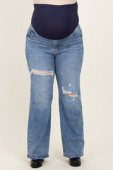 Blue Ripped Knee Wide Leg Maternity Plus Jeans