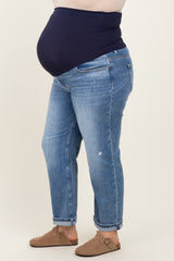 Blue Relaxed Cuffed Maternity Plus Ankle Straight Leg Jeans