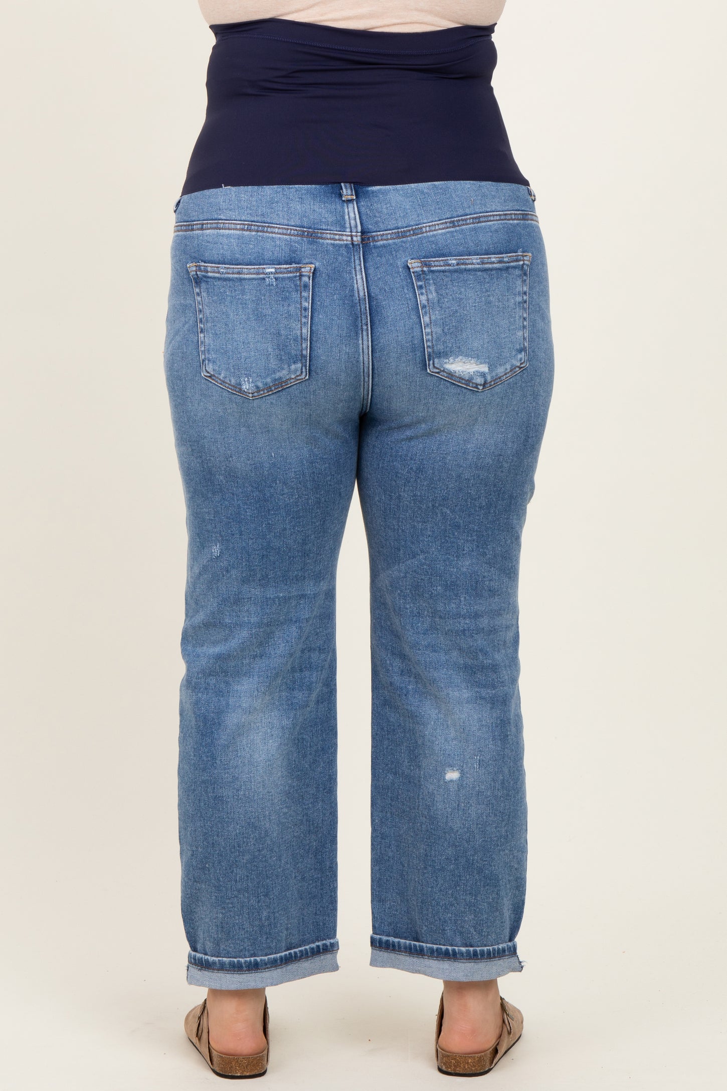 Blue Relaxed Cuffed Maternity Plus Ankle Straight Leg Jeans