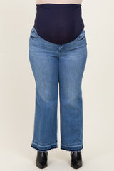 Blue Raw Hem Distressed Ankle Wide Leg Maternity Plus Jeans