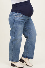 Blue Slim Ankle Barrel Leg Maternity Plus Jeans