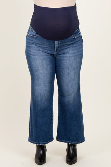 Navy Cropped Wide Leg Maternity Plus Jeans