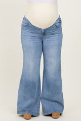 Blue Front Yoke Detail Wide Leg Maternity Plus Jeans