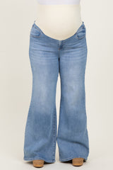 Blue Front Yoke Detail Wide Leg Maternity Plus Jeans