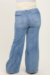 Blue Front Yoke Detail Wide Leg Maternity Plus Jeans