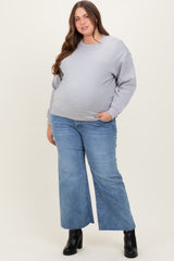Blue Cut Hem Cropped Wide Leg Maternity Jeans