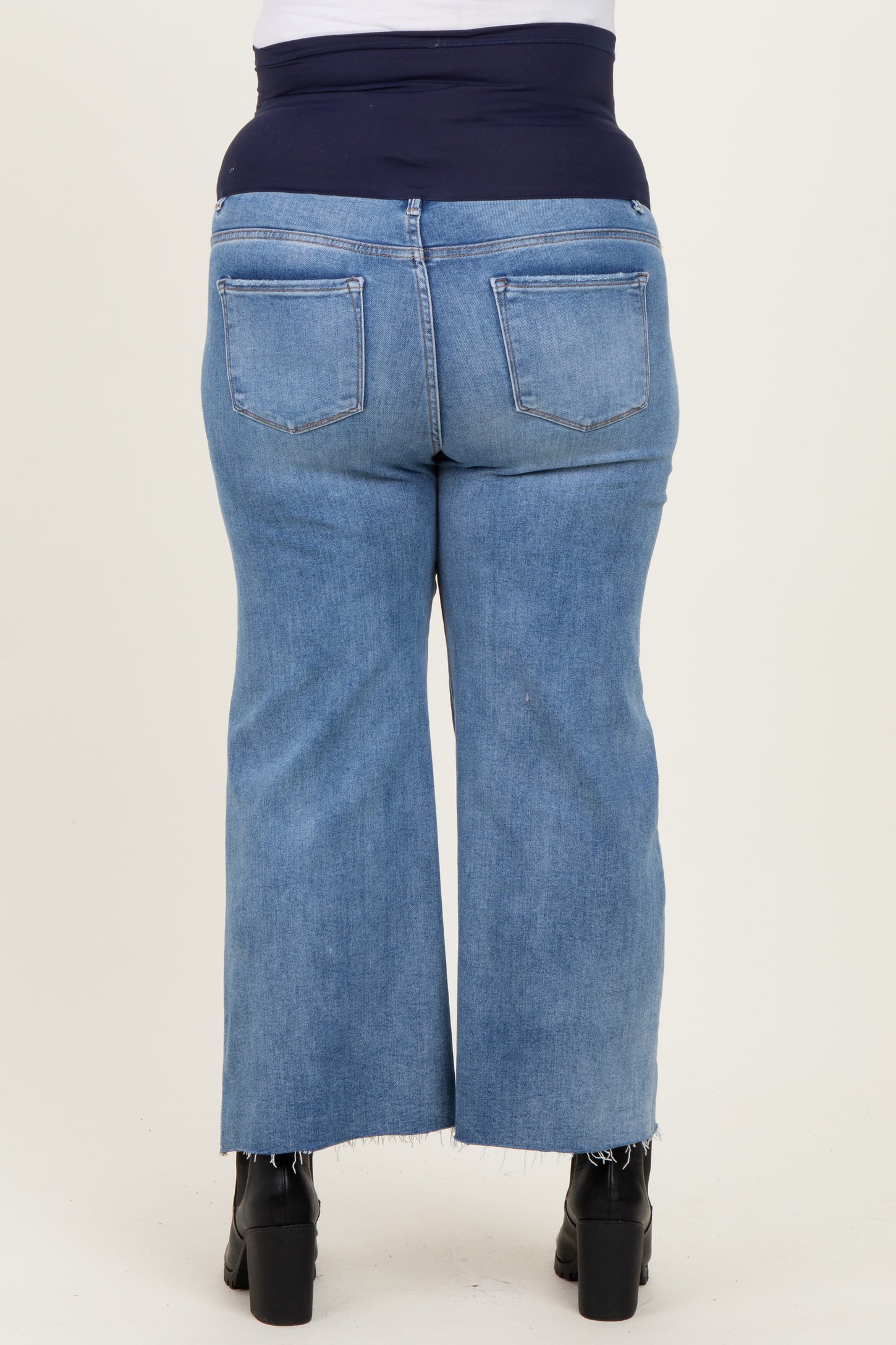 Blue Cut Hem Cropped Wide Leg Maternity Jeans