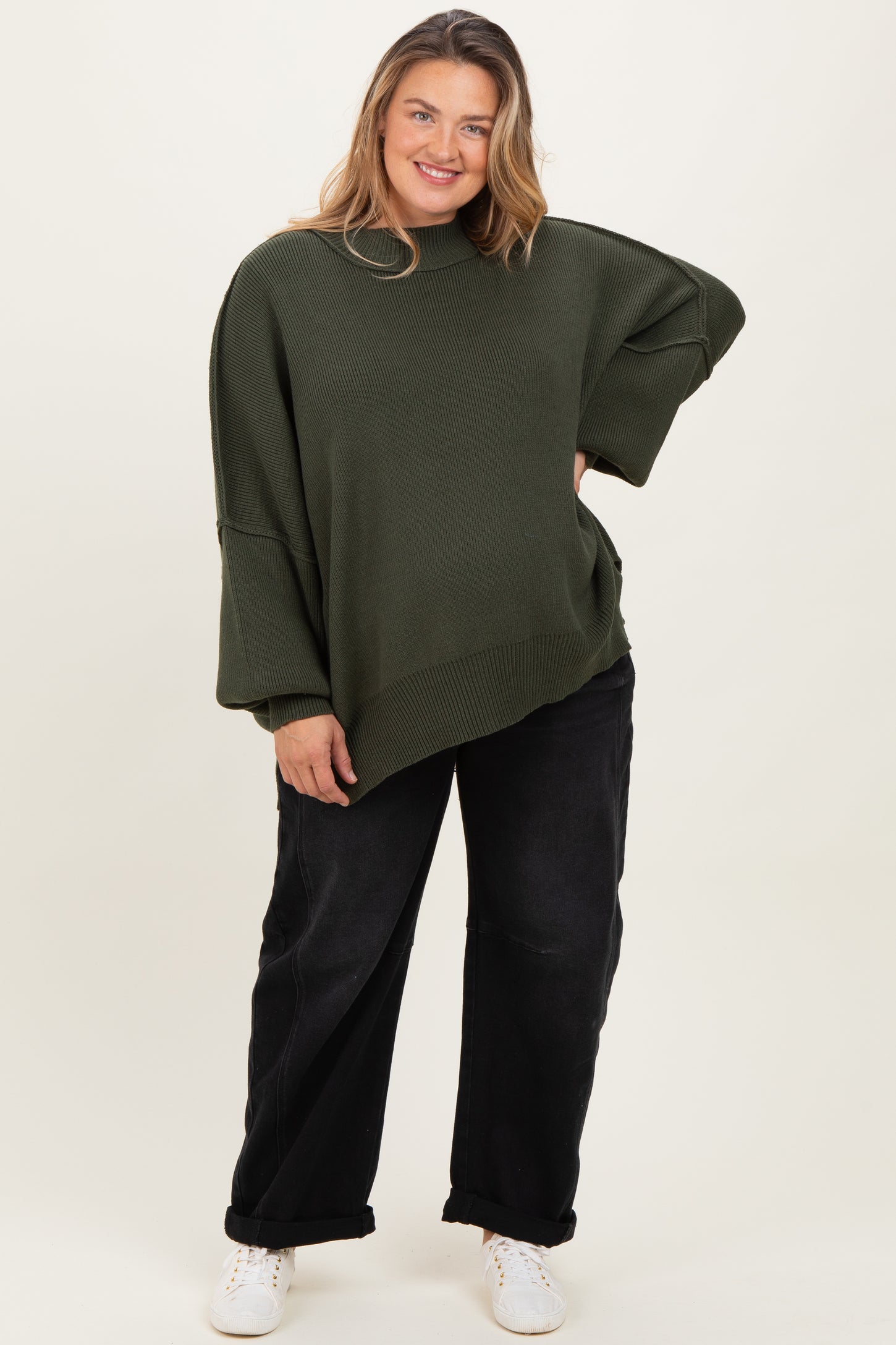 Black Rolled Cuff Barrel Leg Maternity Plus Jeans