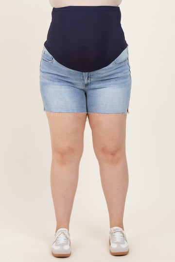 Blue Cut Hem Maternity Plus Jean Shorts