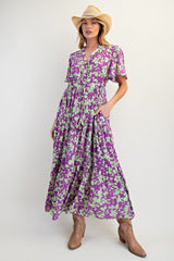 Mint Green Button Ruffle Detail Maxi Dress