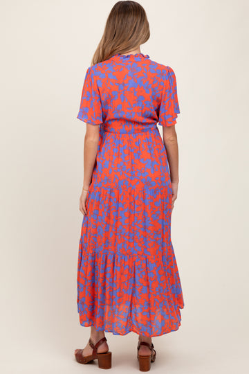 Orange Button Ruffle Detail Maternity Maxi Dress